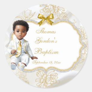 Jongen Ethnic Baptism Communauté White & Gold Ronde Sticker