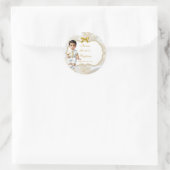 Jongen Etnisch Doopsel Communie Wit & Goud Ronde Sticker (Tas)