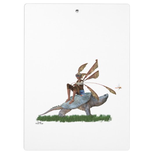 Jongen Fairy Riding Op Schildpad Klembord (Achterkant)