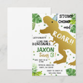 Jongen feest als een dinosaurus-verjaardagsuitnodi kaart (Voorkant / Achterkant)