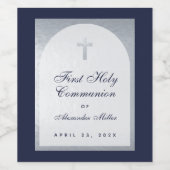 Jongen First Commune Faux Silver Arch Navy Blue Wijn Etiket (Enkel label)