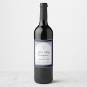 Jongen First Commune Faux Silver Arch Navy Blue Wijn Etiket (Voorkant)