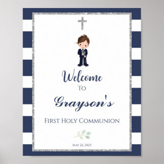 Jongen First-communiqué-welkomstteken Poster