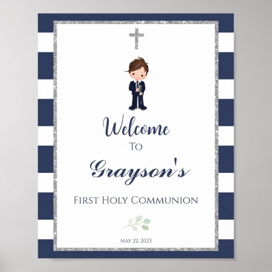 Jongen First-communiqué-welkomstteken Poster (Voorkant)