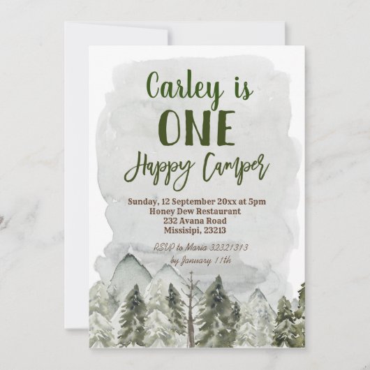 Jongen Forest Camping First Birthday Invitation Kaart (Voorkant)