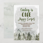 Jongen Forest Camping First Birthday Invitation Kaart (Voorkant / Achterkant)