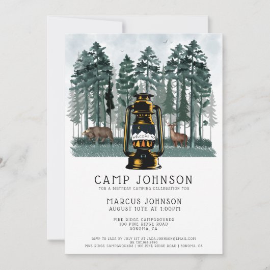Jongen Forest Woodland Camping Birthday Party Kaart (Voorkant)