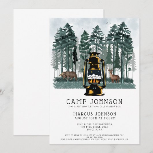 Jongen Forest Woodland Camping Birthday Party Kaart (Voorkant / Achterkant)