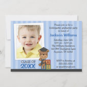Jongen Foto Afstuderen Beer Blue Stripes Kaart (Voorkant)