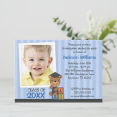Jongen Foto Afstuderen Beer Blue Stripes Kaart (Staand voorkant)