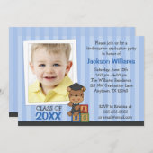 Jongen Foto Afstuderen Beer Blue Stripes Kaart (Voorkant / Achterkant)