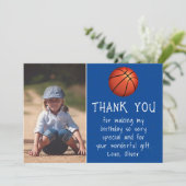 Jongen Foto Basketbal Ball Kind Verjaardag Bedankkaart (Staand voorkant)