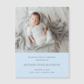 Jongen Foto Blue Simple Birth Announding Magnet Magnetische Uitnodiging (Voorkant)