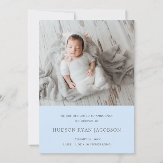 Jongen Foto Collage Blue Simple Newborn Birth Aankondiging (Voorkant)