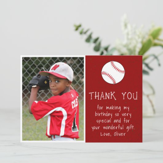 Jongen Foto Honkbal Kind Verjaardag Bedankkaart (Staand voorkant)