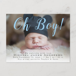 Jongen! Fotogeboorte van moderne Script Baby Aankondigingskaart