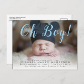 Jongen! Fotogeboorte van moderne Script Baby Aankondigingskaart (Voorkant / Achterkant)