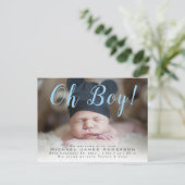 Jongen! Fotogeboorte van moderne Script Baby Aankondigingskaart (Staand voorkant)