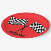 Jongen gaan Kart stoppen met Birthday Racing Flags Papieren Bordje (Gekanteld)