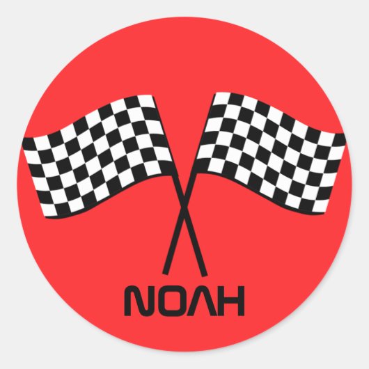 Jongen gaan Kart stoppen met Birthday Racing Flags Ronde Sticker (Voorkant)