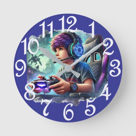 Jongen Gamer Ronde Klok (Voorkant)