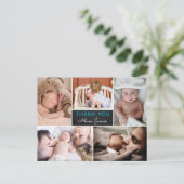 Jongen geboorte Aankondiging Bedankt Foto Collage Briefkaart (Staand voorkant)