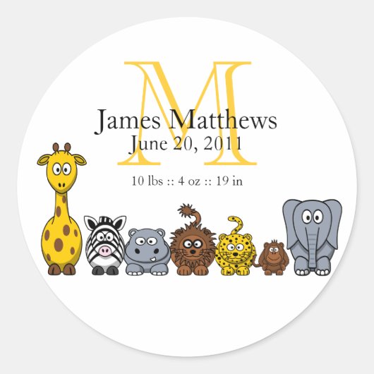 Jongen Geboorte Aankondiging Sticker Oerwoud Diere (Voorkant)