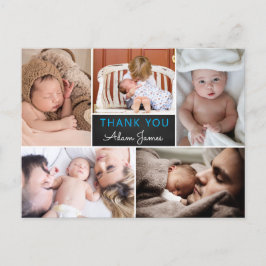 Jongen Geboorteaankondiging Bedankt Fotocollage Briefkaart