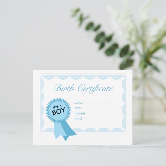 Jongen geboortecertificaat briefkaart (Staand voorkant)