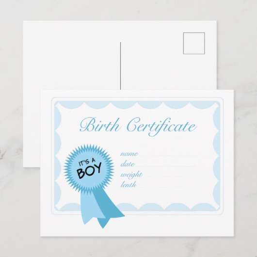 Jongen geboortecertificaat briefkaart (Voorkant / Achterkant)
