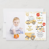 Jongen Geel Bouwen Vrachtdag met Foto Kaart (Voorkant)