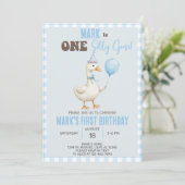 Jongen Gekke Gans 1e eerste verjaardagsuitnodiging Kaart (Staand voorkant)