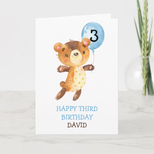 Jongen Gelukkige Verjaardag Schattige Beer Ballon  Kaart (Voorkant)