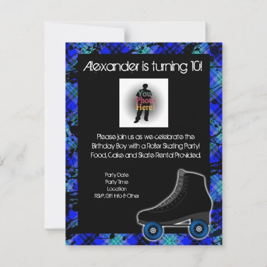 Jongen Gepersonaliseerde Rolschaatsen Party uitnod Kaart (Voorkant)