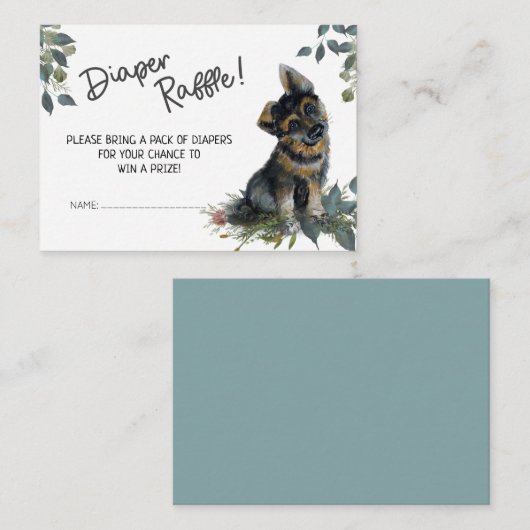 Jongen! German Shepherd Puppy Diaper Raffle Blue Informatiekaartje (Voorkant / Achterkant)