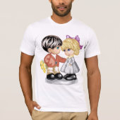 Jongen geven een meisje bloemen Mannen T-shirt (Voorkant)