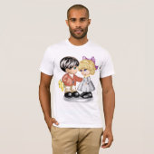 Jongen geven een meisje bloemen Mannen T-shirt (Voorkant volledig)