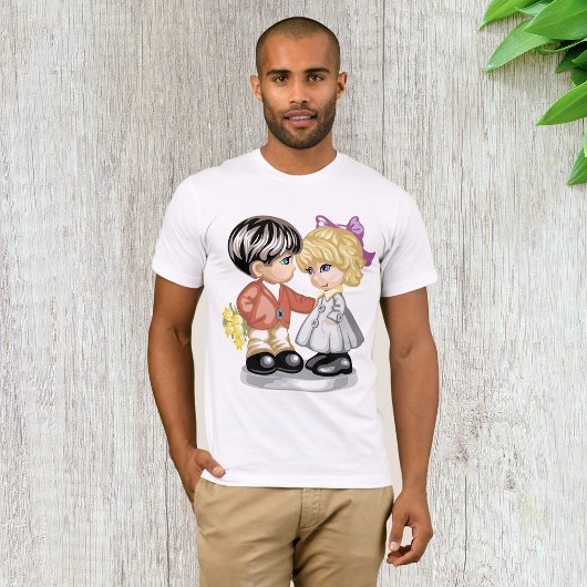 Jongen geven een meisje bloemen Mannen T-shirt