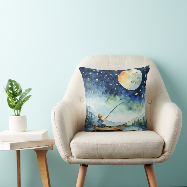 Jongen Gevist onder Moon Waterverf Kussen (Stoel)