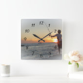 Jongen Gevist van Ocean Pier Clock Vierkante Klok (Huis)