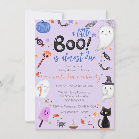 Jongen Ghost Little Boo is een Halloween Baby show Kaart (Voorkant)