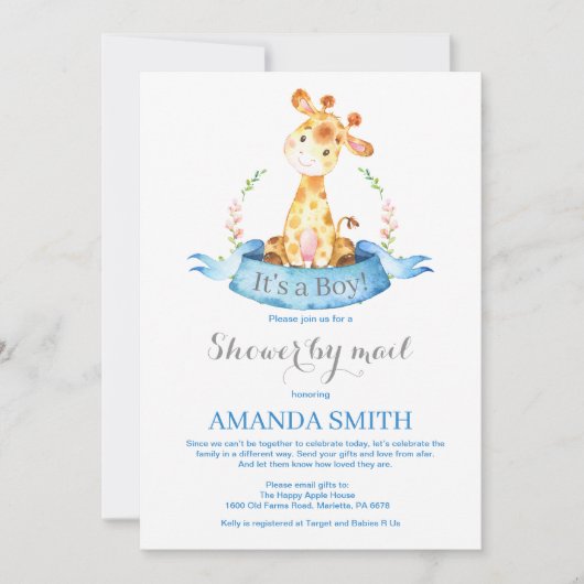 Jongen Giraffe Baby shower door Mail Invitation Kaart (Voorkant)
