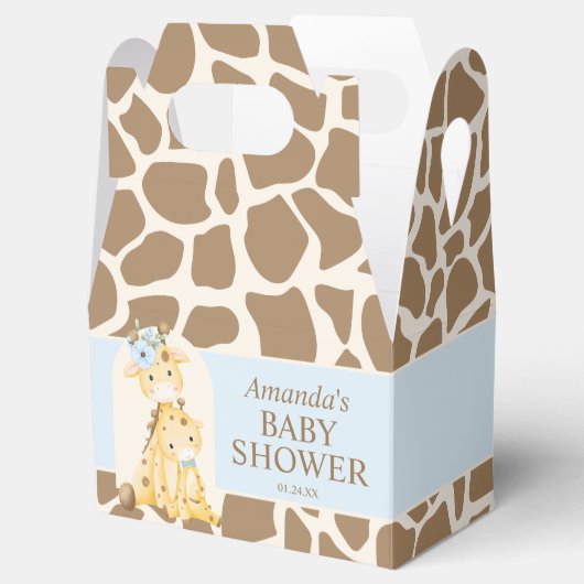 Jongen Giraffe Baby shower Gable Box Bedankdoosjes (Geopend)