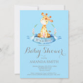 Jongen Giraffe Baby shower Uitnodiging blauw en gr (Voorkant)