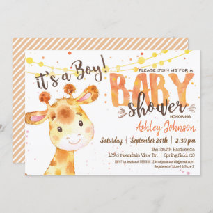 Jongen Giraffe Baby shower-uitnodiging Kaart