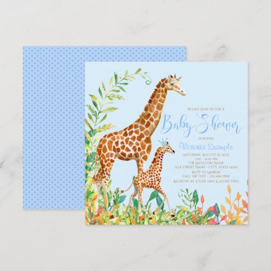 Jongen Giraffe Baby Shower Uitnodigingen (Voorkant / Achterkant)