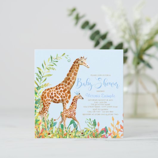 Jongen Giraffe Baby Shower Uitnodigingen (Staand voorkant)