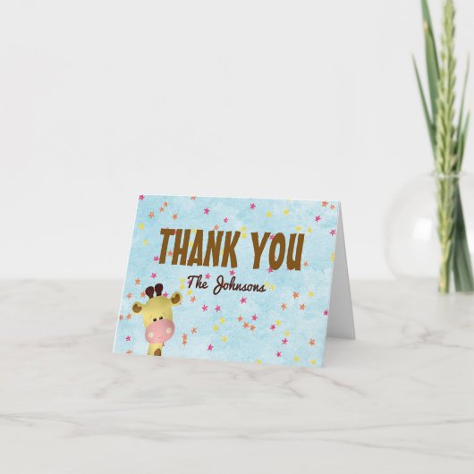 Jongen Giraffe Blauwe Baby Shower Bedankkaart (Voorkant)