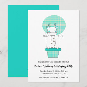 Jongen Giraffe Eerste Verjaardagsfeestje Kaart