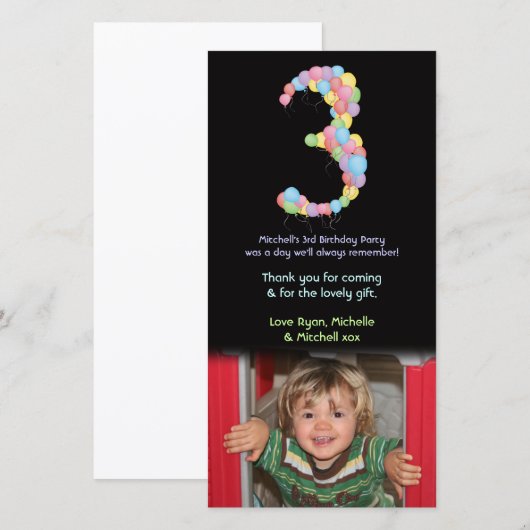 Jongen Girl 3rd Birthday ballons Foto Bedankkaart (Voorkant / Achterkant)